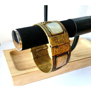 Antique Brass Finish Hinged Cuff With Mother Of Pearl MOP Stones Pier 1